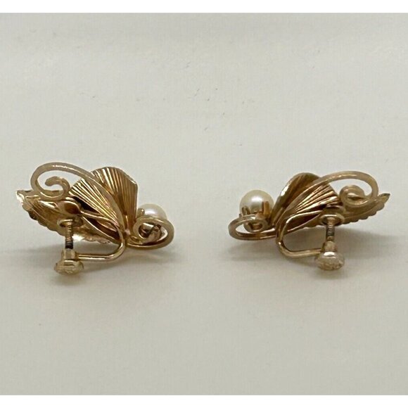 Loran Sim Vintage Faux Pearl Earrings 1/20 12k Gold Filled Screw Back 1940-1960s - Picture 3 of 8